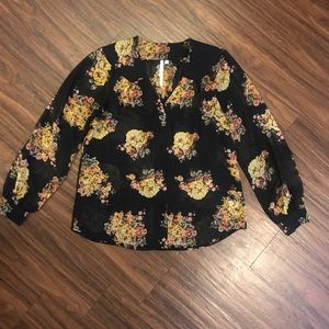 Anthropology Bellatrix Sheer Black Floral Blouse